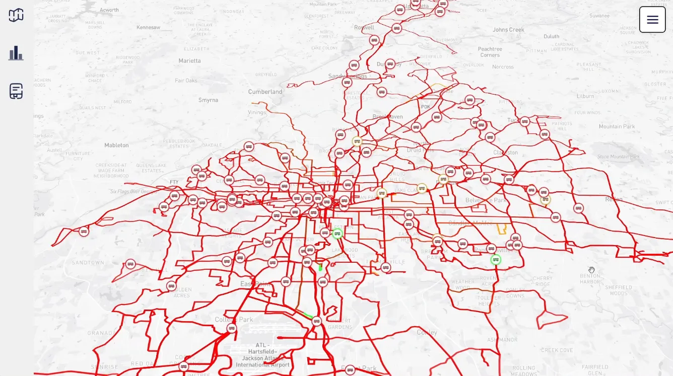 SMARTA transit fleet policy simulator map view