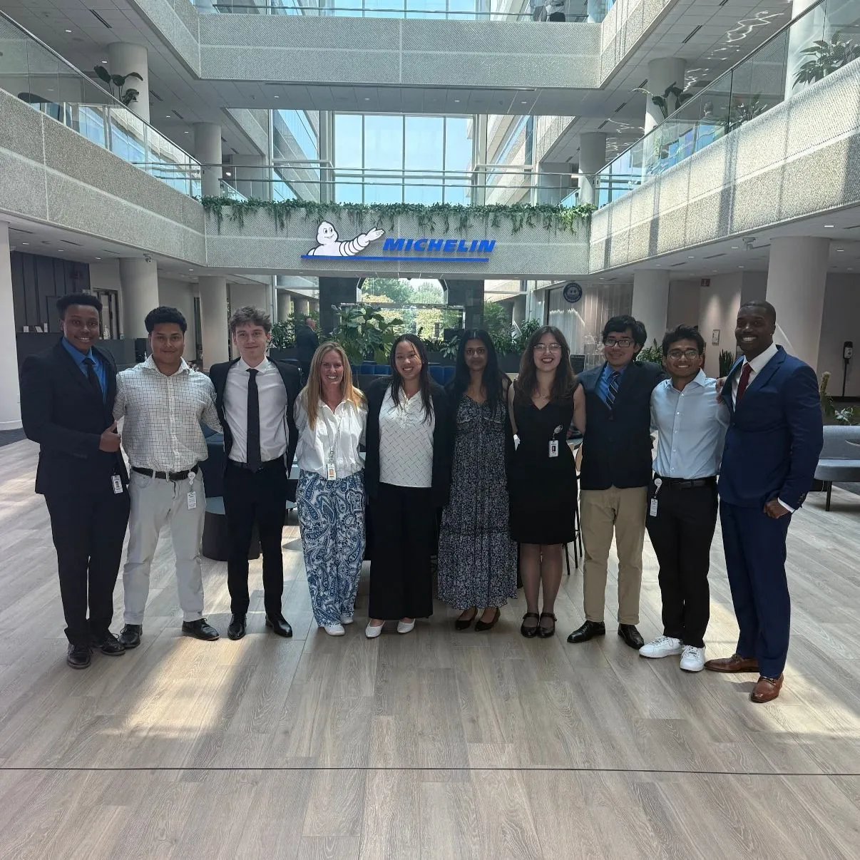 Jacob Webster with the Michelin intern cohort at Michelin's North American HQ